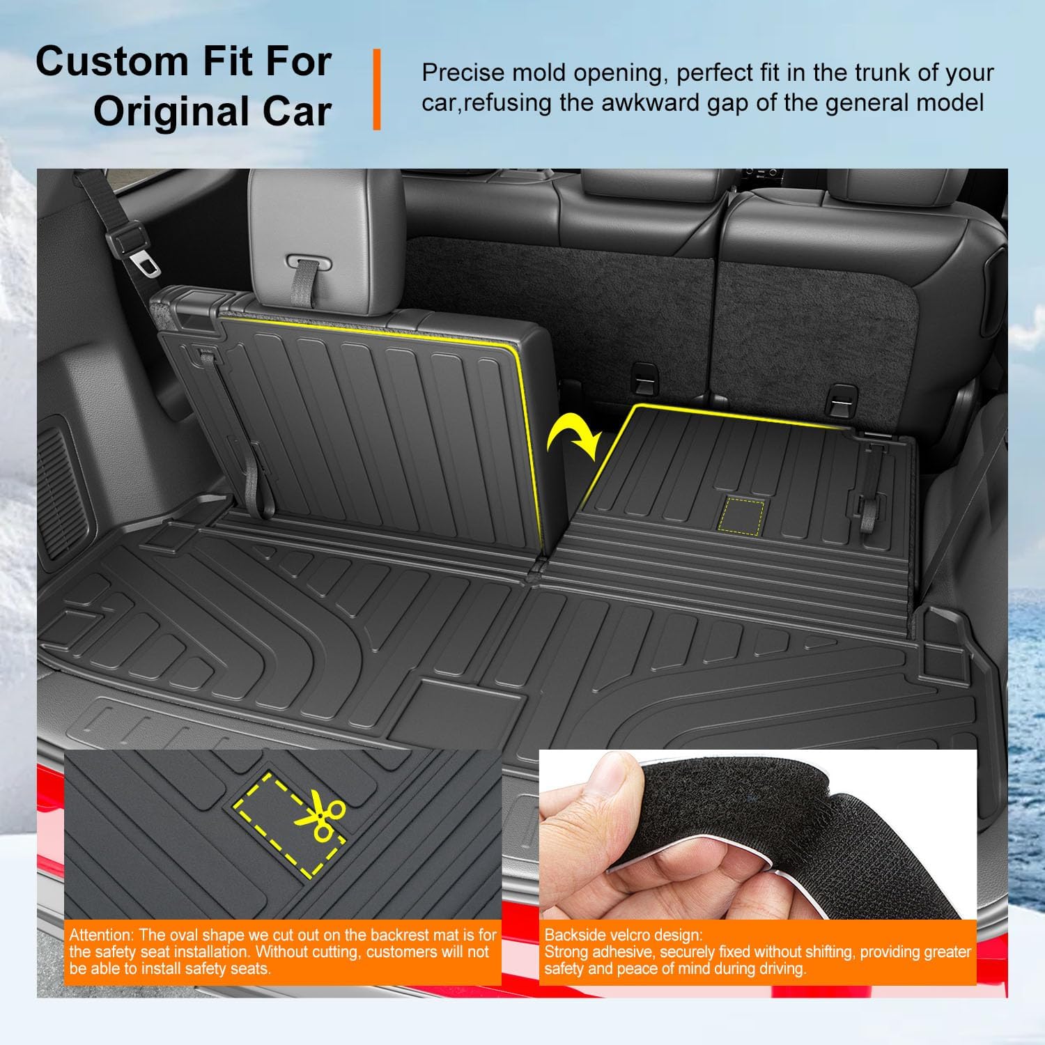 powoq 7 Seats Floor Mats Compatible with 2013-2020 Nissan Pathfinder Cargo Mat 13 JX35 Floor Liner 14-20 QX60 Replacement for 2013-2020 Pathfinder Accessories (Trunk Mat with Backrest Mat+Floor Mats)