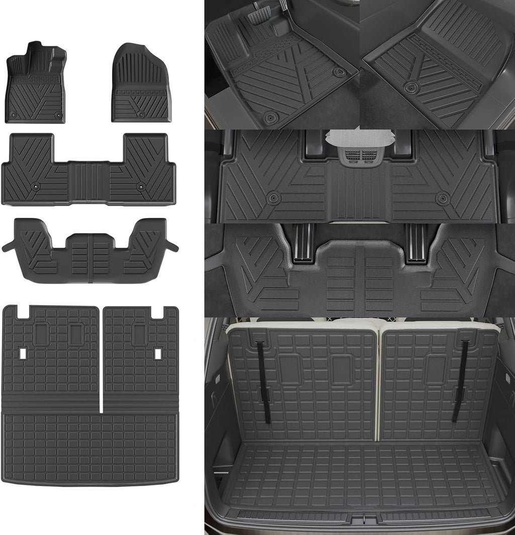 Rongtaod Floor Mats Compatible with 2023 2024 2025 2026 Honda Pilot Cargo Mat Trunk Mat Cargo Liner Back Seat Cover Protector All Weather Pilot Accessories (Trunk Mat with Backrest Mat+Floor Mats)