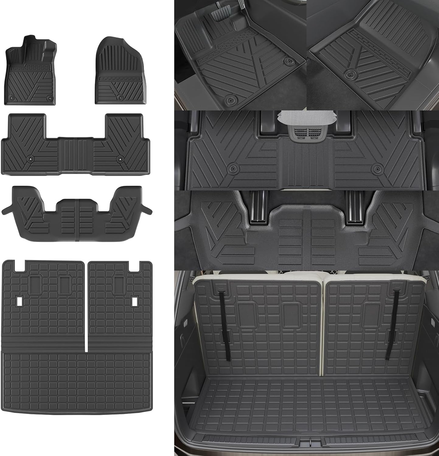 Rongtaod Floor Mats Compatible with 2023 2024 2025 2026 Honda Pilot Cargo Mat Trunk Mat Cargo Liner Back Seat Cover Protector All Weather Pilot Accessories (Trunk Mat with Backrest Mat+Floor Mats)