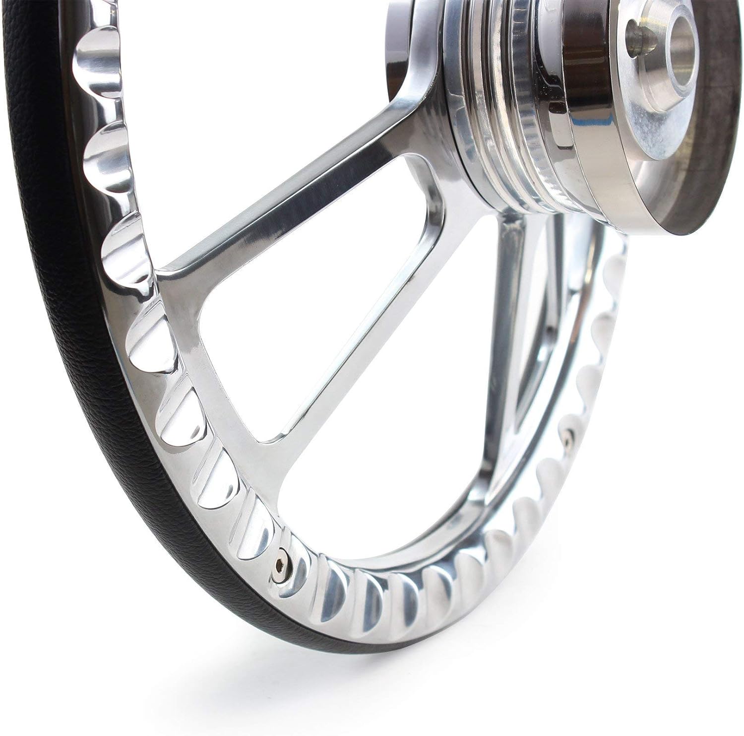 Boat Steering Wheel 14 Inch Aluminum With Carbon Fiber Half Wrap, Horn Button, and Installation Adapter