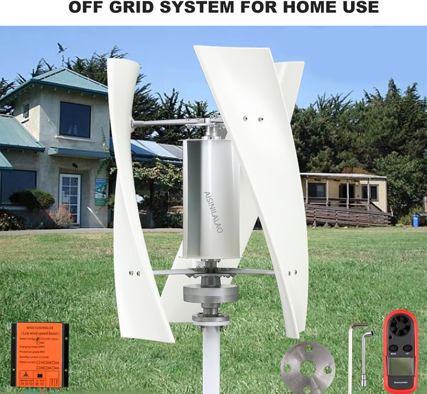 1000W No Noise Vertical Wind Turbine Generator, 12V-48Vportable Vertical Wind Power Turbine Generator Kit with Charge Controller for Homeuse Residential (White)