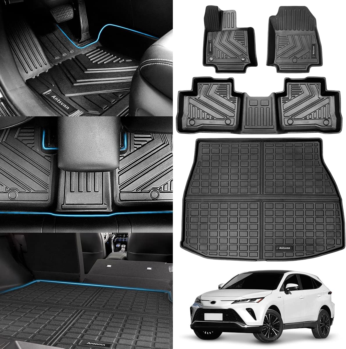 Floor Mats Fit for Toyota Venza 2026 2025 2024 2023-2021 Trunk Mats，All-Weather Rubber Car Cargo Liners Protector for 2021-2025 2026 Toyota Venza Accessories，Anti-Slip Floor Mats 2 Row & Cargo Liners