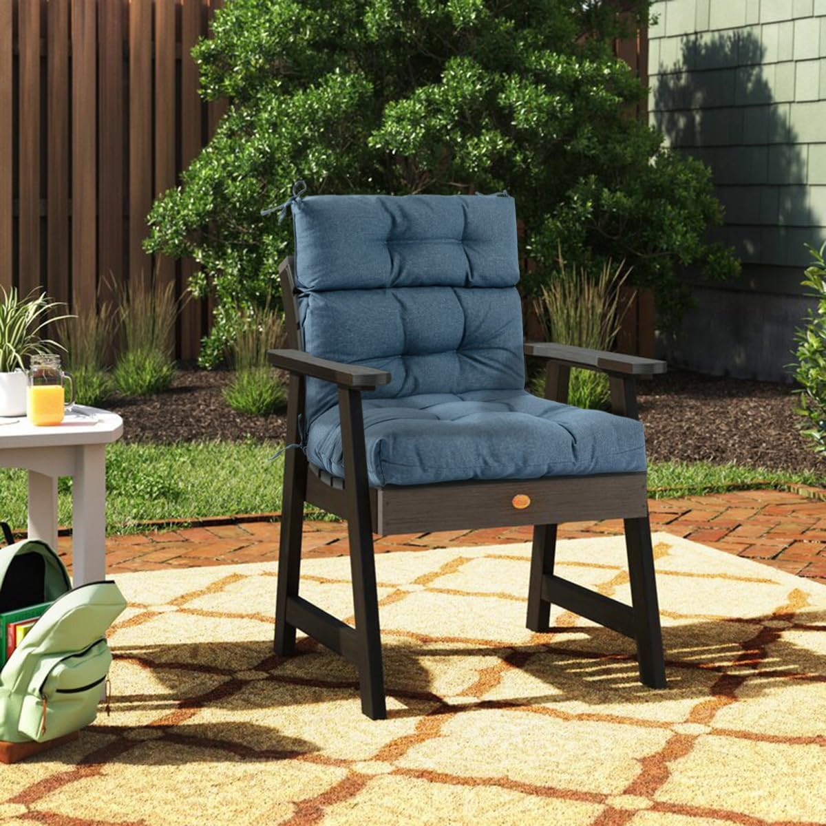 FUNHOME Outdoor High Back Chair Cushions Set of 2,Reversible Lawn Chair Cushion 44 x22 inch,Water Resistant Tufted Adirondack Chair Cushion,for Garden Rocking Chair,Patio Furniture(Denim Blue)