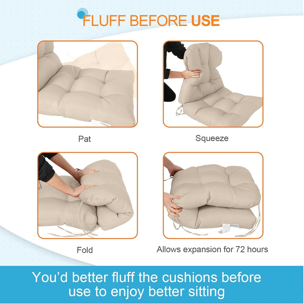 EAGLE PEAK Tufted Outdoor/Indoor Seat/Back Chair Cushions, 2 Pack, 42'' x 21'', Beige