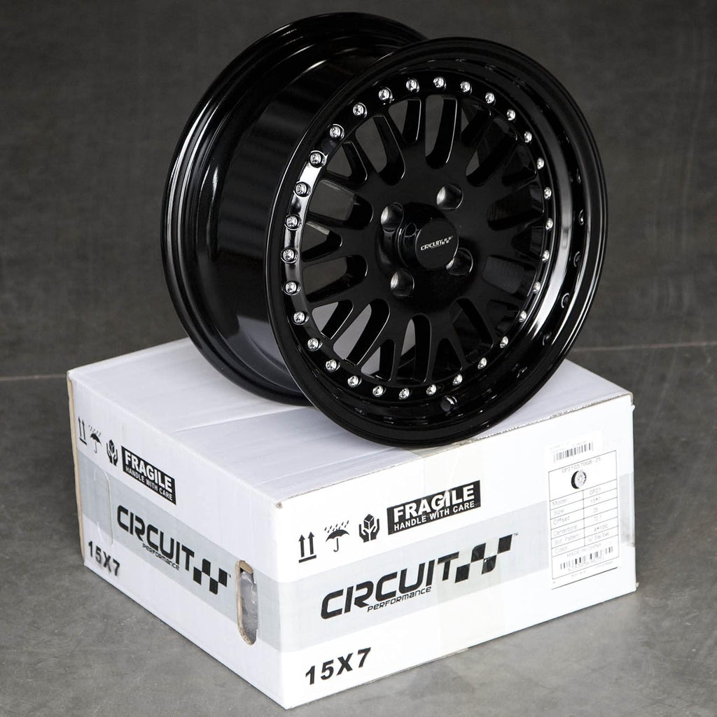 Circuit Performance CP21 15×7 Gloss Black 4×100 [+25mm] Wheel Rim compatible with Acura Integra, Honda Civic, Mazda Miata MX5, and BMW E30