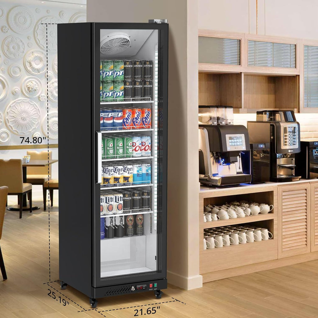 PeakPursuit Commercial Display Refrigerator, 12.4 Cu.Ft. Beverage Refrigerator Glass Door Beverage Cooler, Upright Merchandiser Cooler Display Fridge With LED Light and Adjustable Shelves