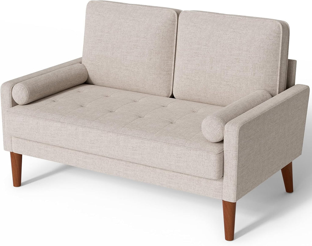 Vesgantti Loveseat Sofa with Solid Wood Legs, 48' Small Couches for Small Spaces, Love Seat for Living Room, Bedroom, Easy Assembly Mid Century Modern Couch with Throw Pillow for Apartment, Ashbeige