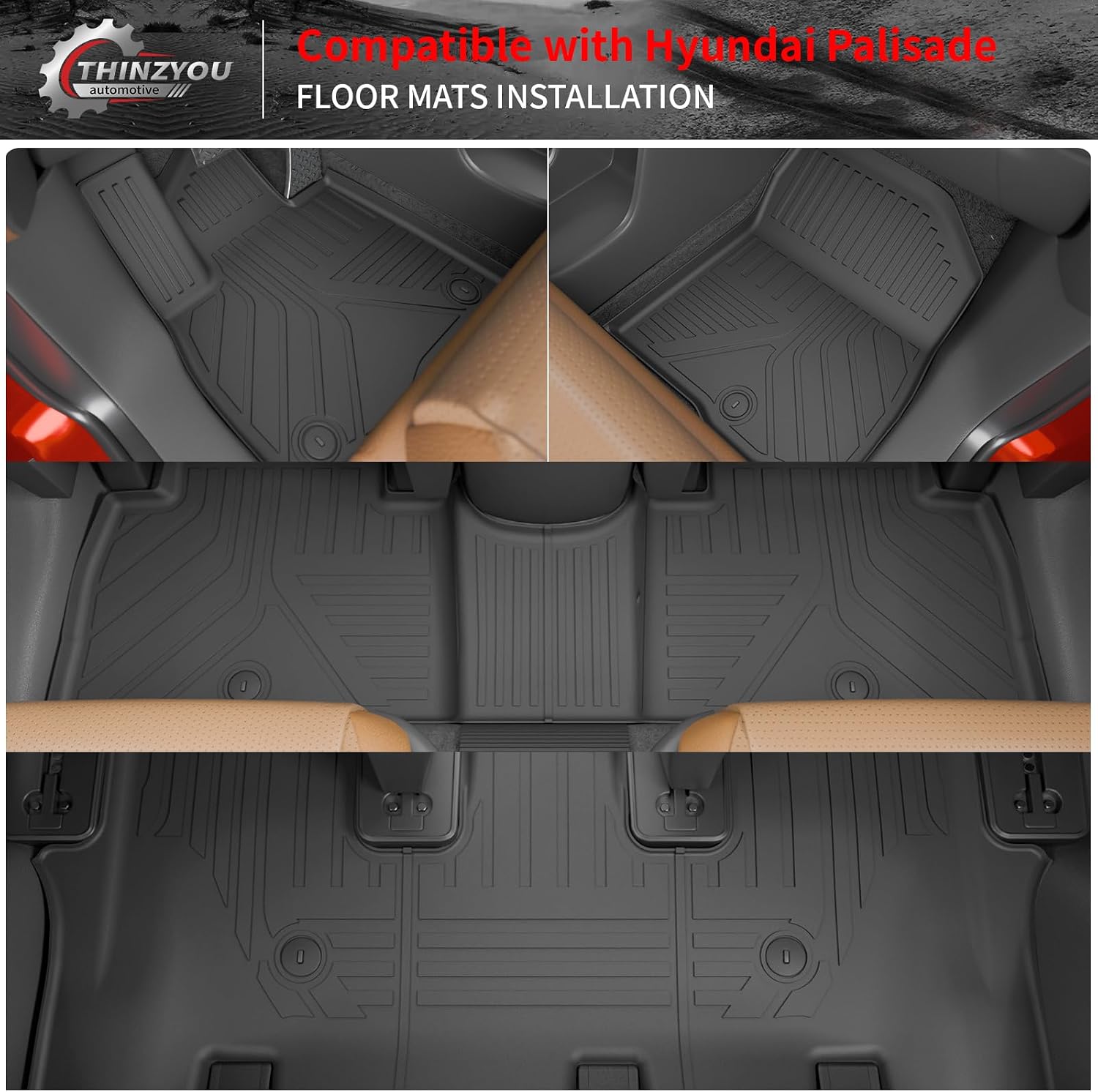 Floor Mats Compatible with 2026 Hyundai Palisade Gas 7 Seats Captain Chairs Cargo Mat Trunk Mat TPE Back Seat Cover Protector Palisade Accessories (Trunk Mat with Backrest Mats+Floor Mats)