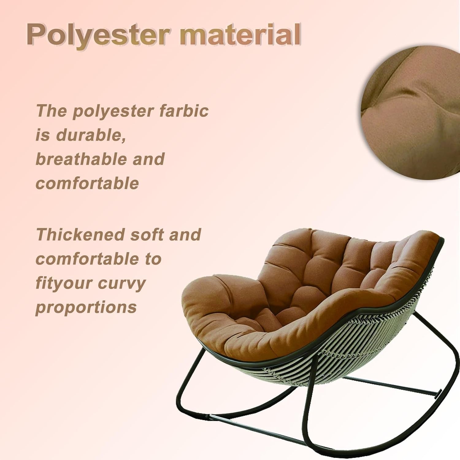 Papasan Rocking Chair Cushion, Oversized Wicker Papasan Recliner Chair Cushion, Indoor Egg Royal Rattan Rocking Chair Cushion for Front Porch Lounge Lawn(Only Cushion)