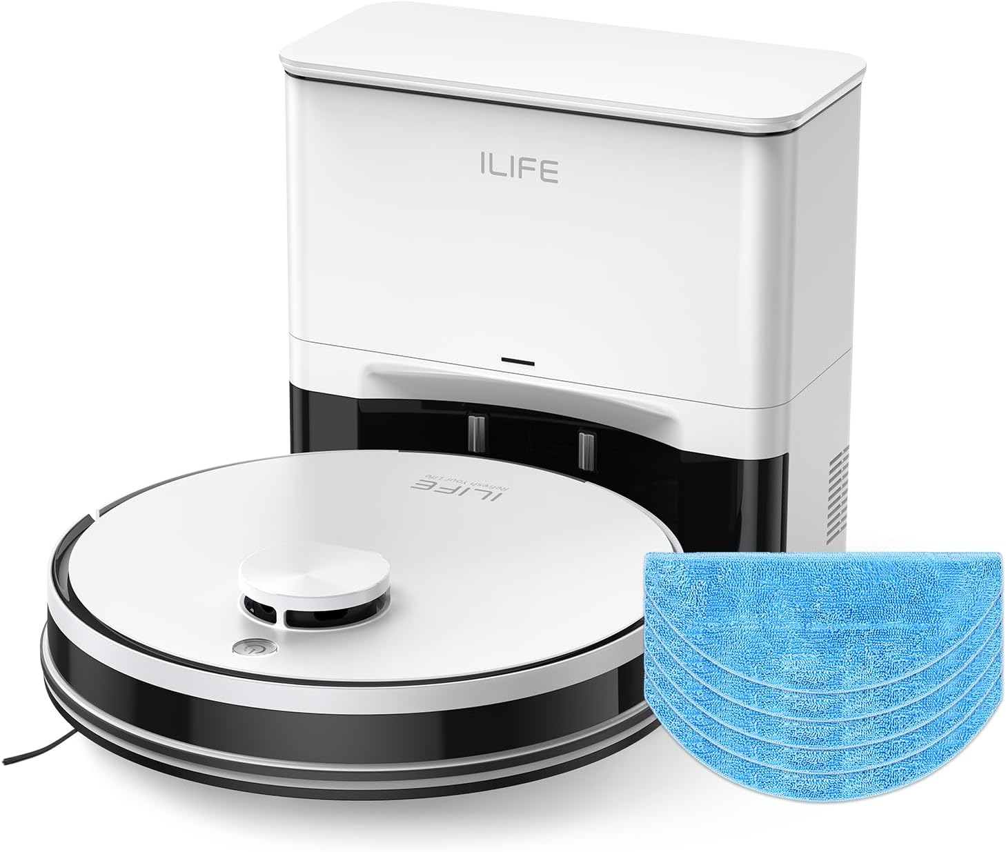 ILIFE A30 Pro Robot Vacuum and Mop Combo, Self Emptying Robot Vacuum Cleaner + Replacement Mop Cloths, 5 Pack Included