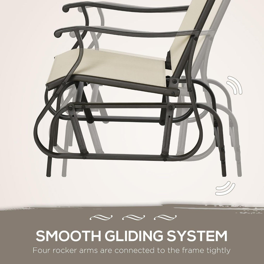 Outsunny 3-Piece Outdoor Gliders Set, Bistro Table and Chairs with Steel Frame, Tempered Glass Top Table for Patio, Garden, Backyard, Lawn, Beige