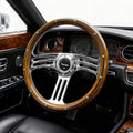 14 inch Solid Wood Steering Wheel,6 Bolt Hole 3 Spoke Chrome-Plated Aluminum Alloy Real Wood Grip Horn Button 70MM Deep Dish Fit for Cars,Racing,Vintage Car,350mm Classic Car steering wheel