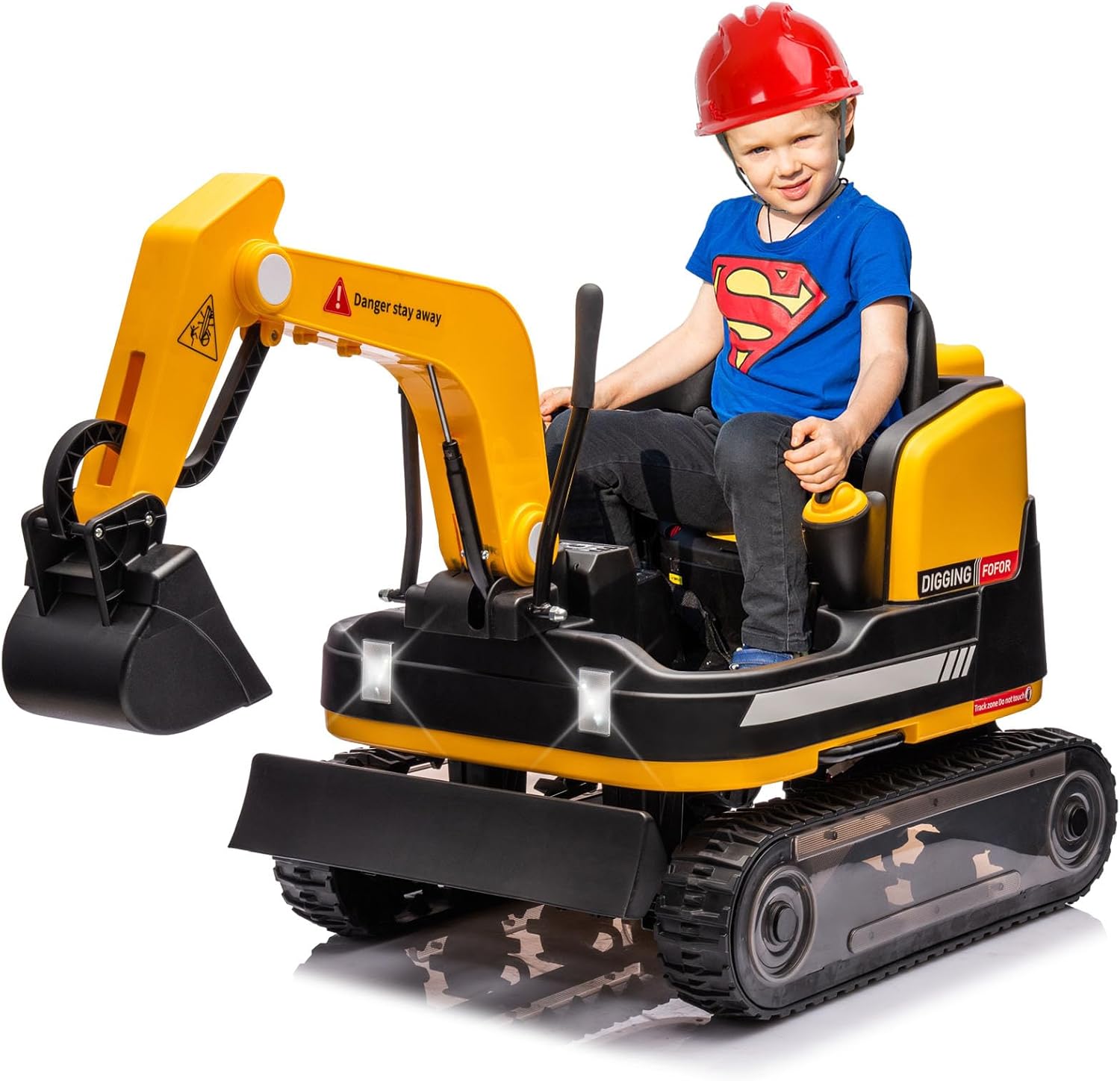360 Degree Rotating Ride On Excavator and Bulldozer,JOYLDIAS 12V12AH Battery Powered Ride On Toy Backhoe W/Track Design Wheels for All Terrain,Remote Control,MP3,Toolbox for Kids,Parent,Yellow