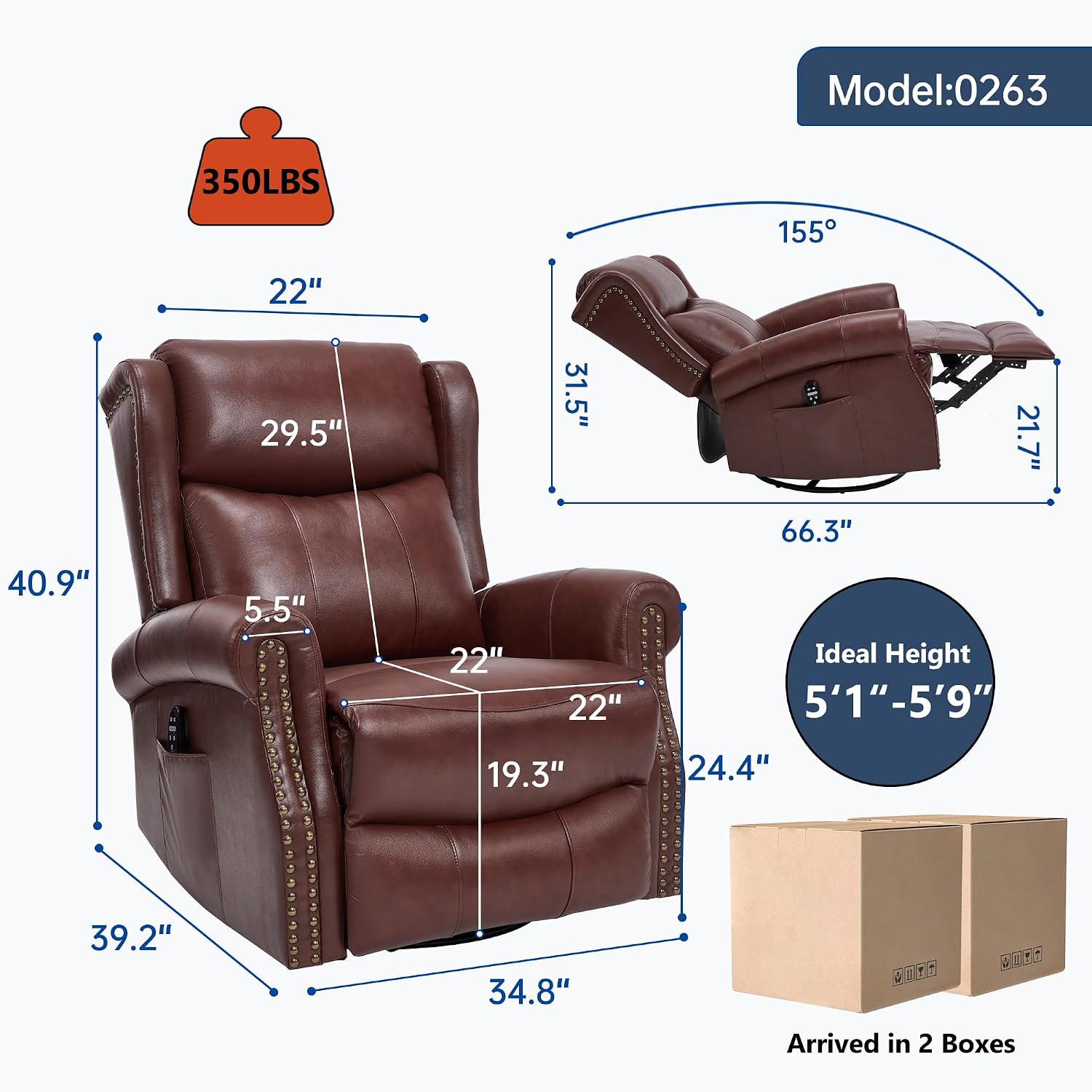 360° Swivel Glider Chair for Nursery, Wingback Genuine Leather Rocking Recliner with Lumbar Heat & Massage, 8-Point Vibration Massage for Living Room Bedroom