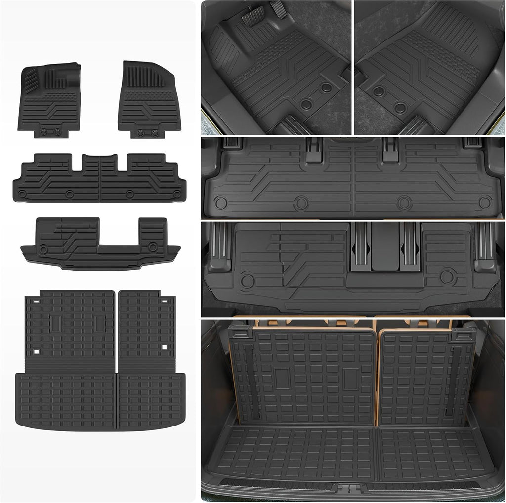 Floor Mats Compatible with 2022-2025 2026 Nissan Pathfinder 7&8 Seats Cargo Mat Cargo Liner TPE Back Seat Cover Protector 2024 Pathfinder Accessories (Trunk Mat with Backrest Mat+Floor Mats)