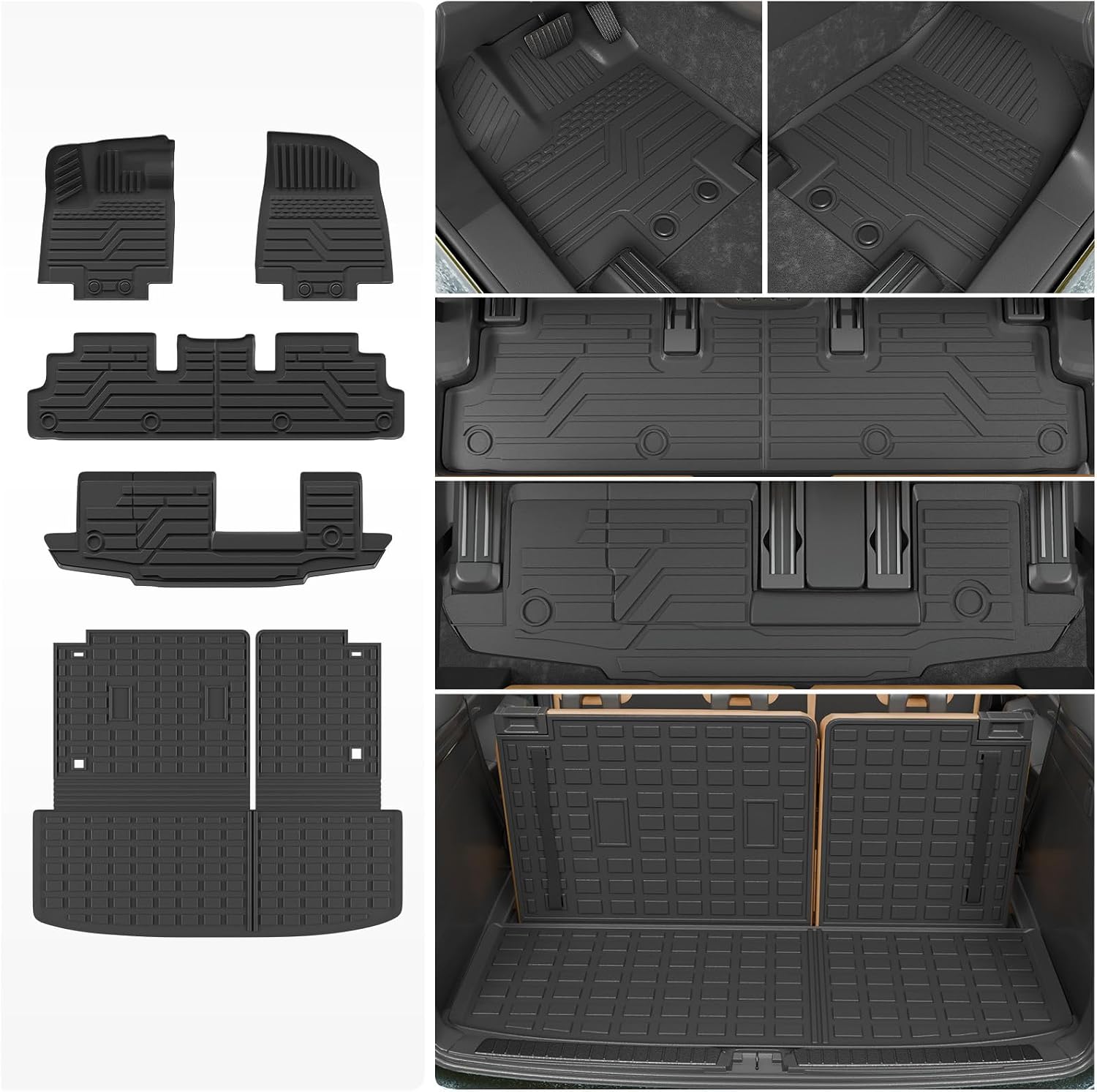 Floor Mats Compatible with 2022-2025 2026 Nissan Pathfinder 7&8 Seats Cargo Mat Cargo Liner TPE Back Seat Cover Protector 2024 Pathfinder Accessories (Trunk Mat with Backrest Mat+Floor Mats)