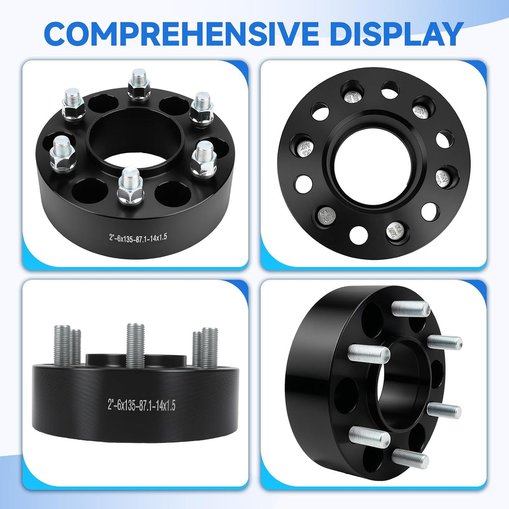 4Pcs 2 inch Hubcentric Wheel Spacers PCD 6x135 mm 6x5.3 inch Center Bore 87.1mm with M14x1.5 Studs for 2015-2025 F150 / 2015-2025 Expedition, for 2015-2025 Navigator 6x135 Forged Spacers