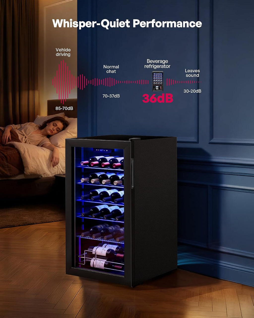 Icyglee 25 Bottle Compressor Wine Cooler Refrigerator, Freestanding Wine Cellar with 41-64°F Adjust Temp & Double-layer Glass Door for Red and White, Wine Cooler for Home Bar, Black