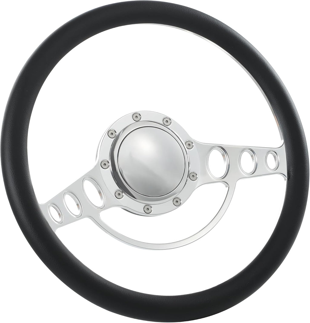 14'' Billet Half Wrap 9 Bolts Steering Wheel with 2'' Dish and Horn Button (Black)