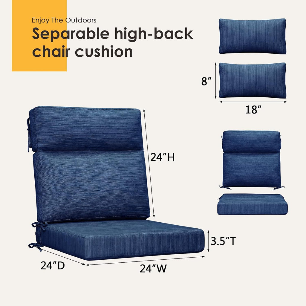 Outdoor High Back Chair Cushion, 2 Pack 48 x 24 inches Patio Chair Cushions Water Repellent Rocking Cushions Indoor Furniture Seat Pad with 2 Pillows, Navy