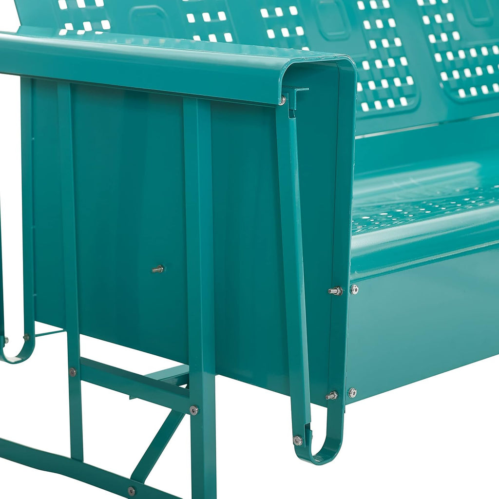 Crosley Furniture Bates Retro Metal Outdoor Sofa Glider, 3-Person Rocking Patio Bench for Porch, Deck, Turquoise Gloss