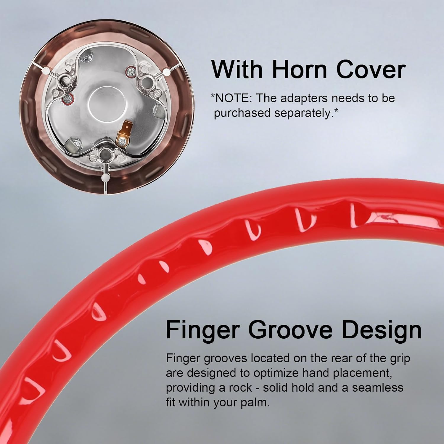 Sorghum 18' Solid Wood Steering Wheel - 4 Spokes Aluminum Chrome Classic Steering Wheel with Horn Button for Semi-Trailers Trucks Compatible with Mack Kenworth Peterbilt Volvo Freightliner-Red