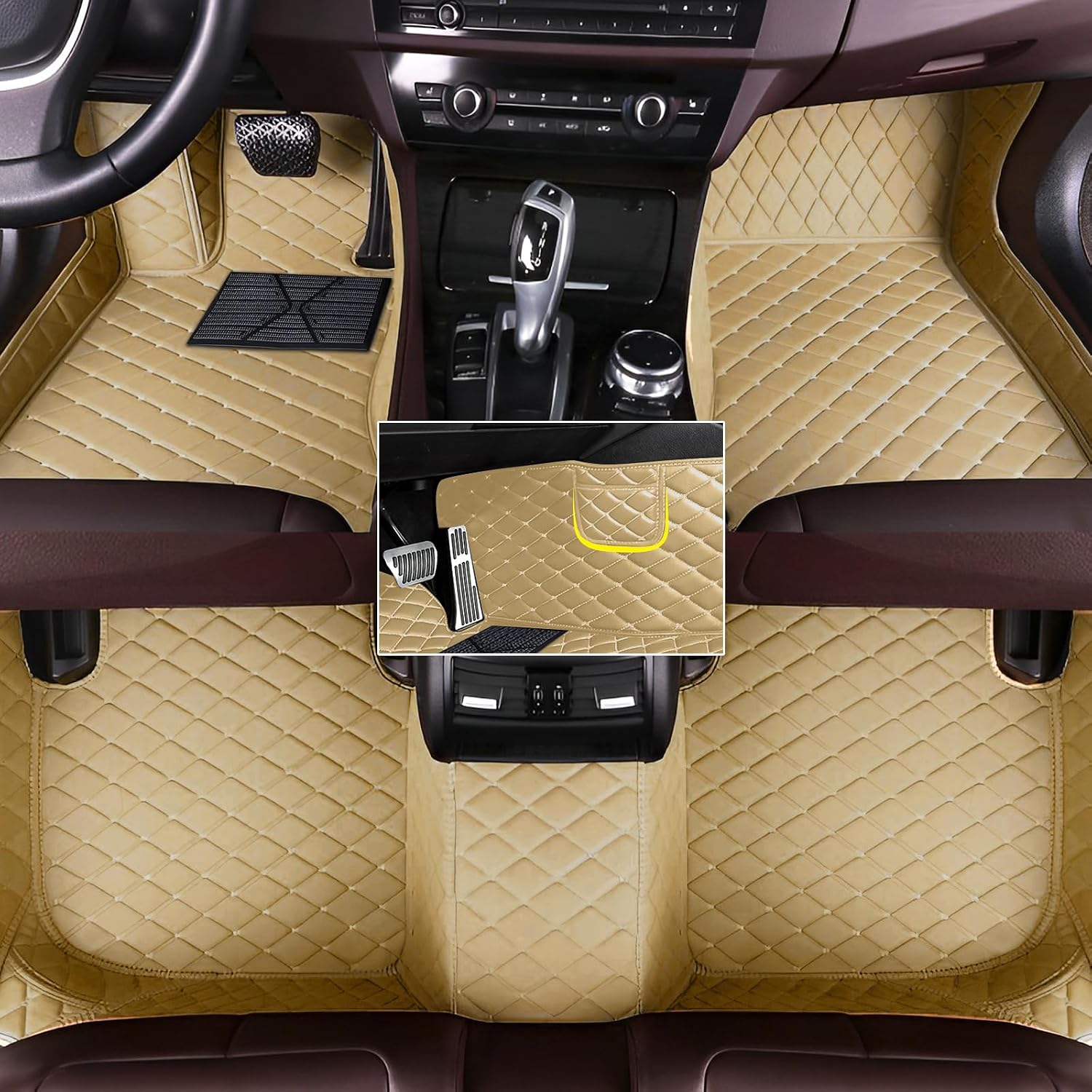 Custom Fit Leather Car Floor Mats for Chevrolet Silverado 1500 2014-2018,Waterproof Anti-Slip Vehicle Floor Liners, Durable Easy Clean Interior Protection Mats(Full Set/Beige)