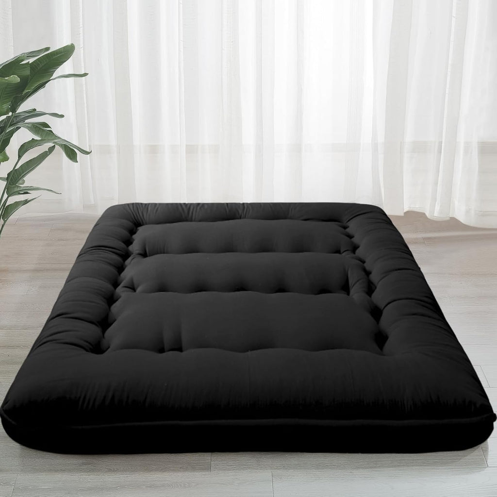 MAXYOYO 6' Extra Thick Japanese Floor Mattress Futon Mattress, Foldable Tatami Pad for Adults, Roll Up Floor Mat for Living Room Guest Room RV, Black, Full