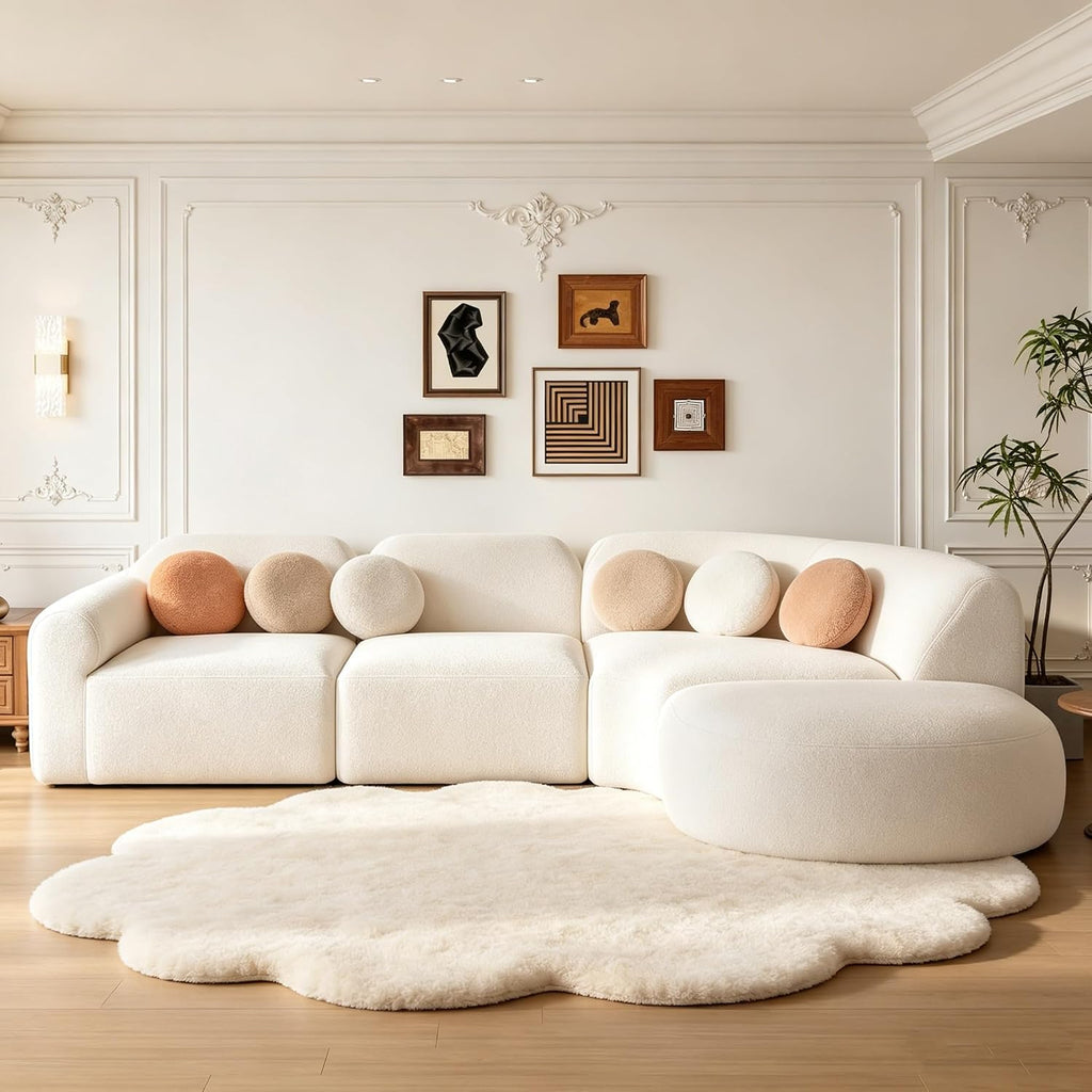 Merax Modern Curved Sectional Sofa with Ottoman, Couch 4-Piece Set High-Density Compressed Sponge, Fully Assembled, Right Hand Facing, Plush Deep Seat for Living Room, Lounge, Apartment, Beige