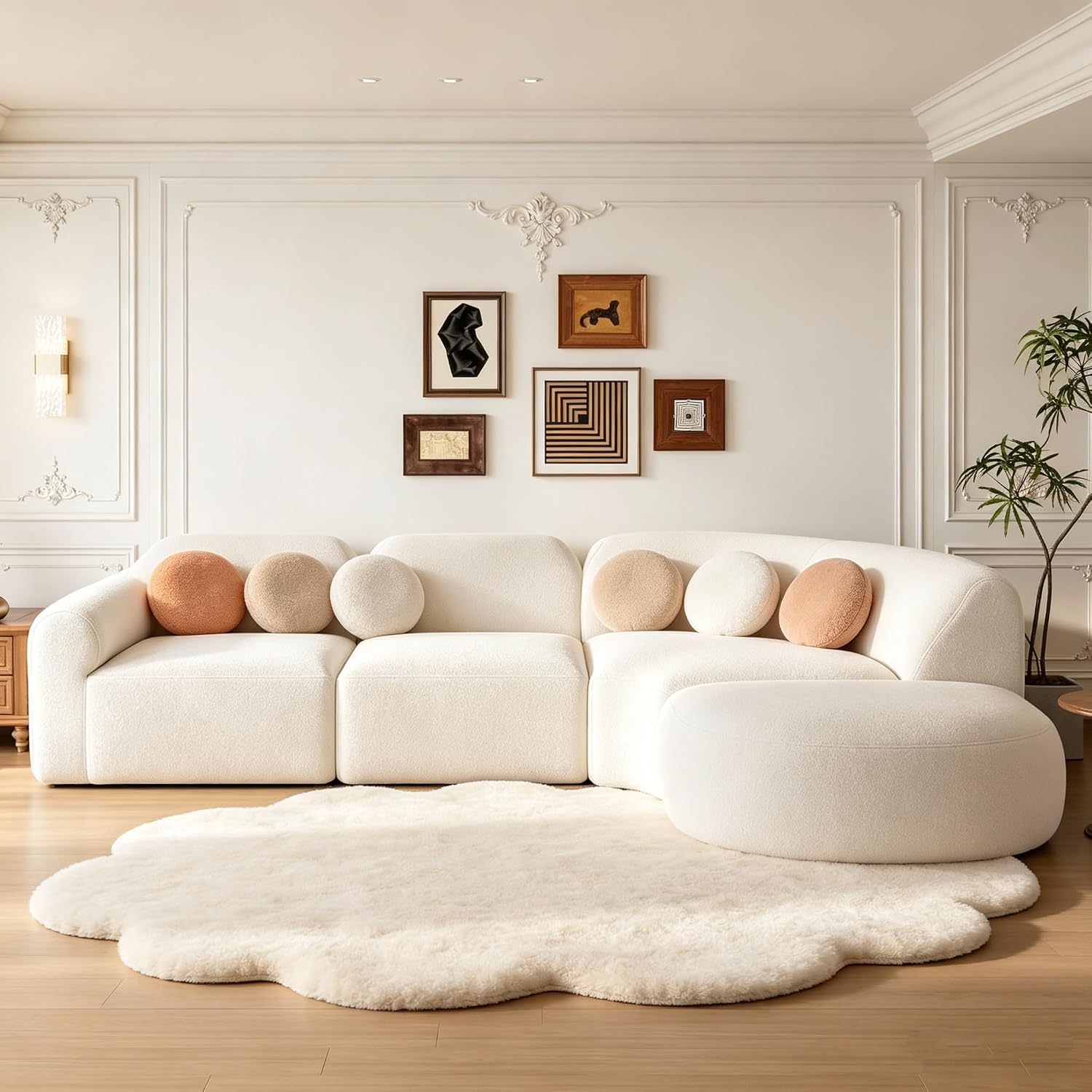 Merax Modern Curved Sectional Sofa with Ottoman, Couch 4-Piece Set High-Density Compressed Sponge, Fully Assembled, Right Hand Facing, Plush Deep Seat for Living Room, Lounge, Apartment, Beige