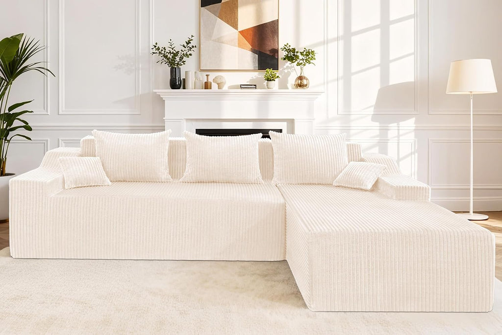 HABUTWAY 101'' Modular Sectional Sofa Cloud Couch with Deep Seat, Modern L-Shaped Convertible Couches Upholstered Couch with Chaise for Living Room Bedroom(Beige, Right-Facing Chaise)