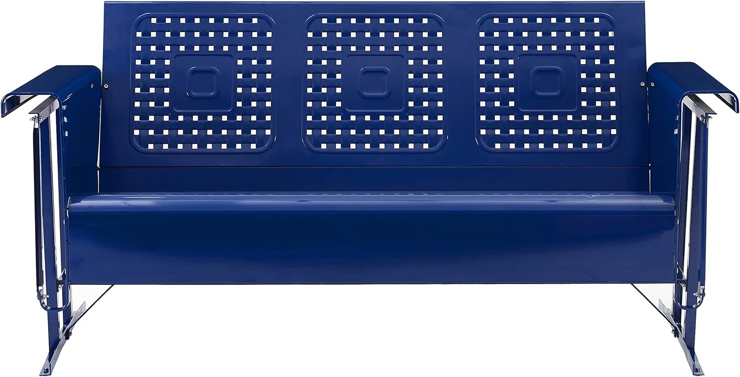 Crosley Furniture Bates Retro Metal Outdoor Sofa Glider, 3-Person Rocking Patio Bench for Porch, Deck, Navy Gloss