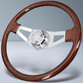 Sorghum 18' Solid Wood Steering Wheel - 2 Spokes Aluminum Chrome Classic Steering Wheel with Horn Button for Semi-Trailers Trucks Compatible with Mack Kenworth Peterbilt Volvo Freightliner