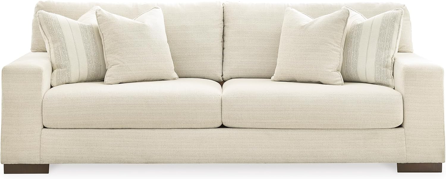 Signature Design by Ashley Maggie Contemporary Upholstered Sofa with Accent Pillows, Off-White