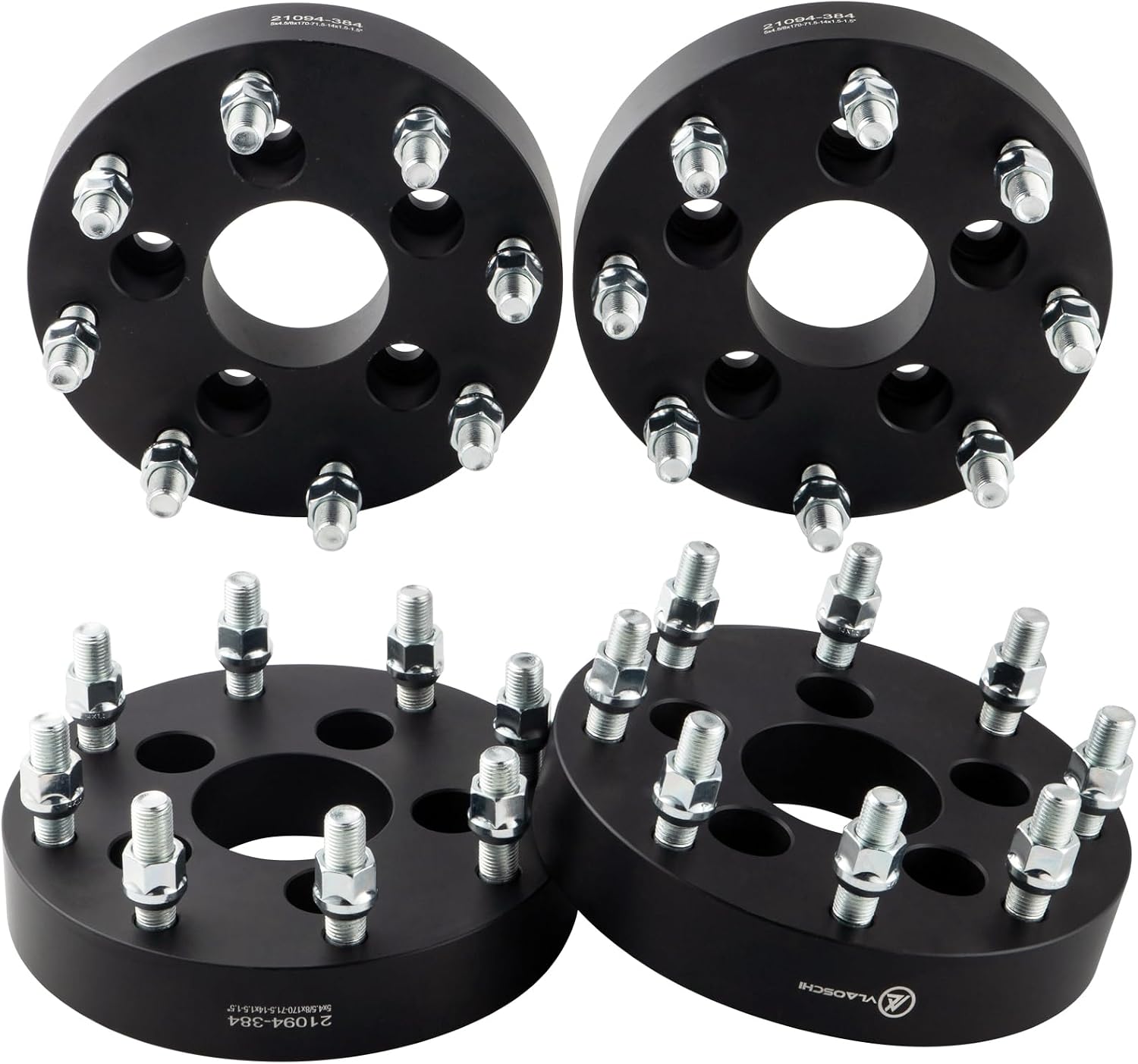 Black Forged 5x4.5 to 8x170 Wheel Adapters 1 Inch 14x1.5 Studs Compatible with Jeep-Ford-Dodge-Honda-Toyota-Lexus 5 Lug to 8 Lug Adapter (Adapt 8x170 Wheels on 5x114.3 Vehicle) - Pack of 4