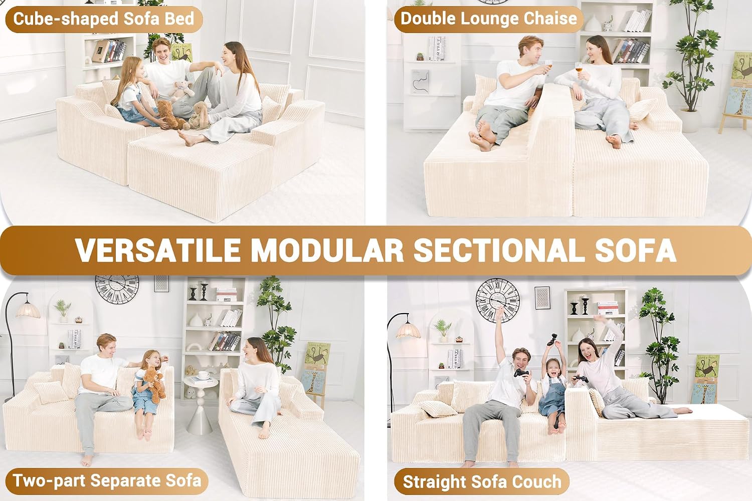 HABUTWAY 101'' Modular Sectional Sofa Cloud Couch with Deep Seat, Modern L-Shaped Convertible Couches Upholstered Couch with Chaise for Living Room Bedroom(Beige, Right-Facing Chaise)