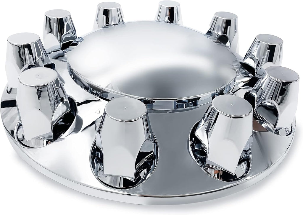 TORQUE Chrome Front and Rear Axle Complete Wheel Cover Set 33mm Screw-on Lug Nut Covers for Semi Trucks (Installation Tool Included) Standart Hub Caps Kit (2 Front & 4 Rear) (TR082)