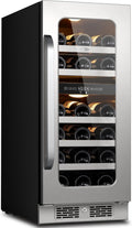 15 inch Wine Fridge Cooler 29 Bottles Dual Zone Wine Refrigerator Under Counter with Glass Door 3 LED Built-in or Freestanding Fridge Adjustable Shelves for Home Bar Kitchen 3.0 cu.ft