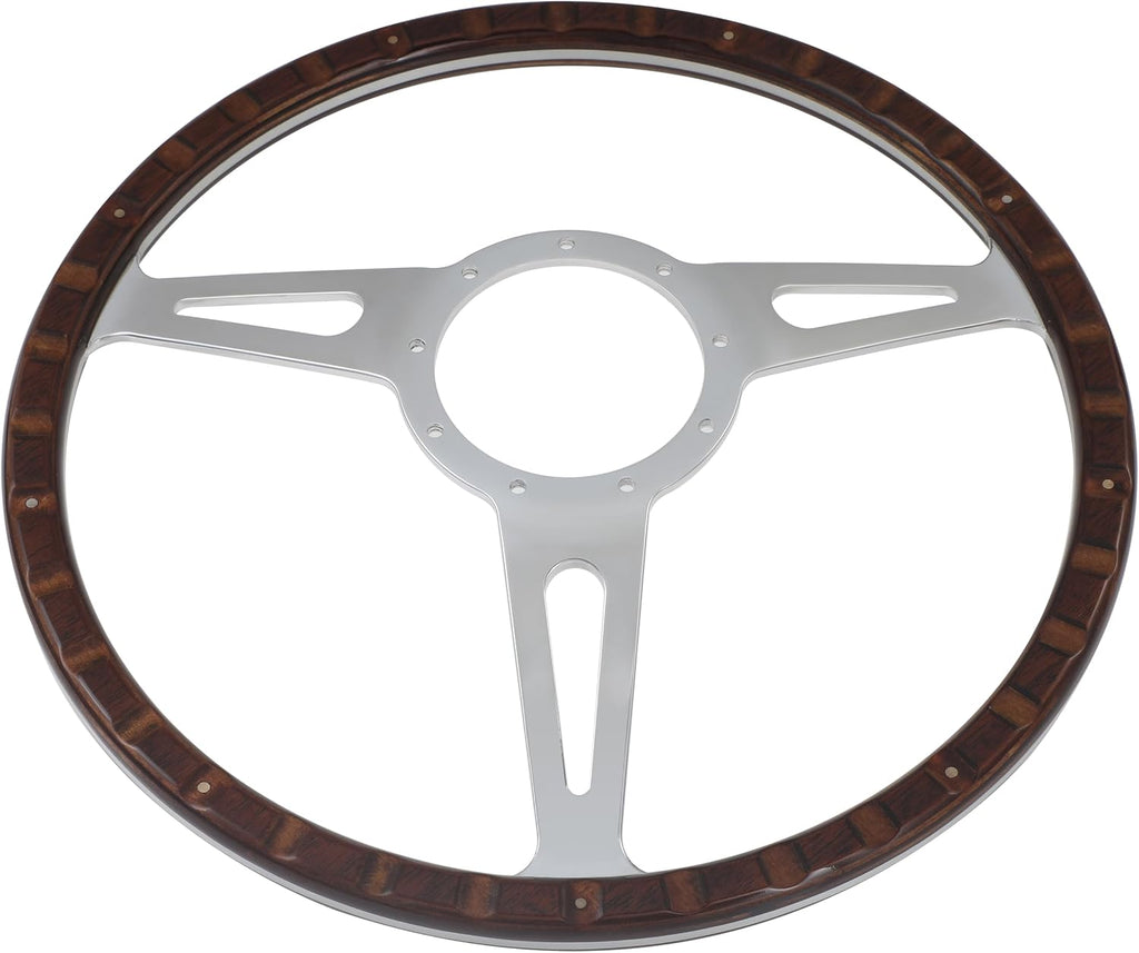 15'' Classic Riveted wooden steering wheel with 9 bolt and Horn Button