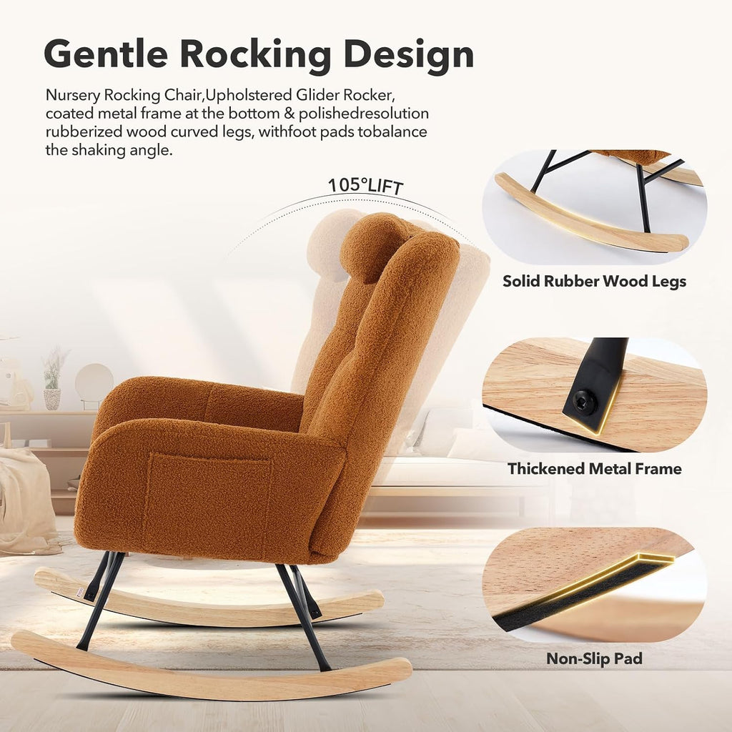 Rocking Chair Nursery Teddy, Upholstered Baby Fluffy Glider Rocker for Adults Small Spaces Indoor,Nursing Chairs for Living Room, Bedroom