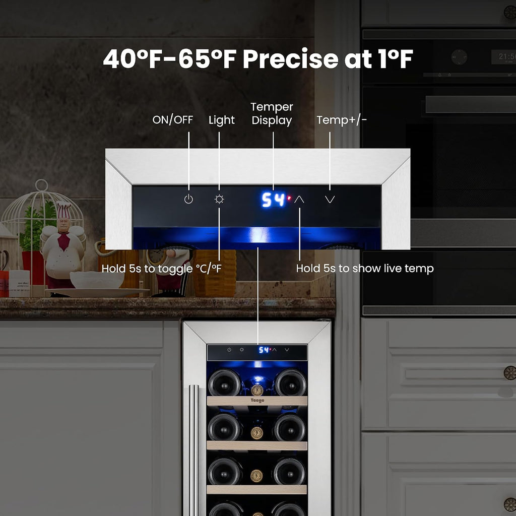 Yeego Wine Fridge Cooler - 12 Inch Wine Fridge Hold 20 Bottles, 40-65°F Wine Refrigerator Glass Door, Built in Fridge, Freestanding or Adjustable Shelves Fridge for Home Bar Office