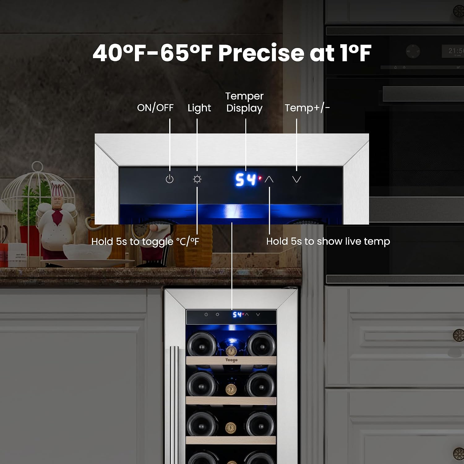 Yeego Wine Fridge Cooler - 12 Inch Wine Fridge Hold 20 Bottles, 40-65°F Wine Refrigerator Glass Door, Built in Fridge, Freestanding or Adjustable Shelves Fridge for Home Bar Office