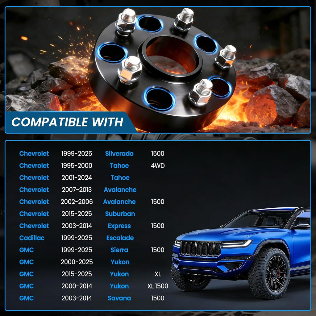 6x5.5 Wheel Spacers Hubcentric Real Forged Spacers Center Bore 78.1mm M14x1.5 Studs for Silverado 1500, 2'(50.8mm) Sierra 1500 Tahoe Yukon Escalade Suburban Yukon XL for 6 lug Set of 4 Black