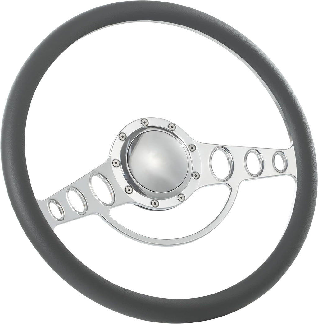 15.5'' Billet Half Wrap 9 Bolts Steering Wheel with 2'' Dish and Horn Button(Dark Grey)