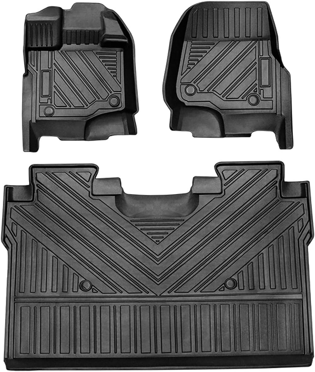 FM-1020 Car Floor Mats Full Set Compatible with 2015-2020 Ford F-150 Crew Cab | 3-pc Cargo Liner Black Car Mats | Custom Fit Non-Slip Car Floor Mat Rubber