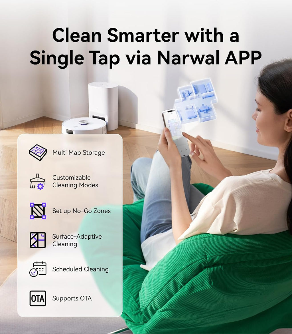NARWAL Freo S Robot Vacuum and Mop Combo, 8000Pa Suction, 180 Days Hands Free, Self-Emptying Base, LDS Navigation, Robot Vacuum Cleaner for Pet Hair & Hard Floors (Renewed)