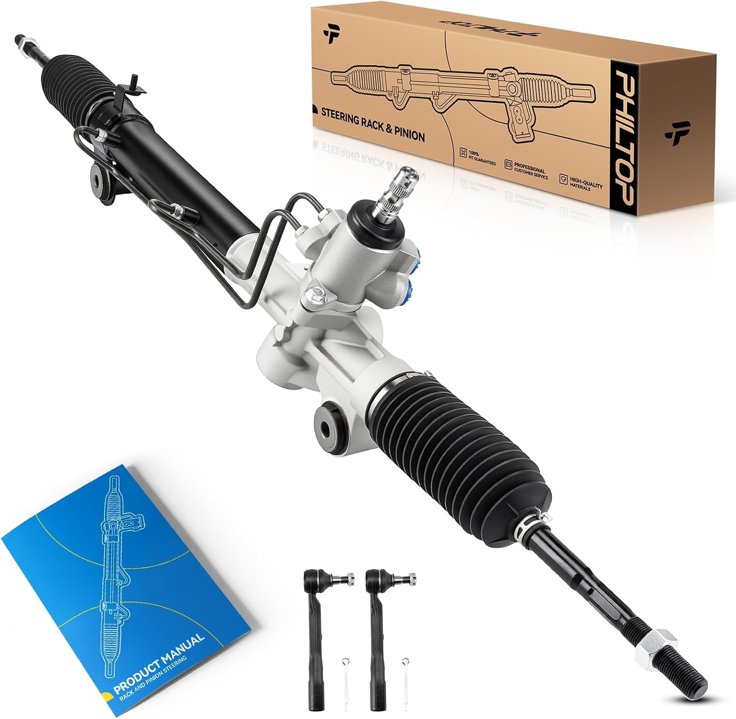 PHILTOP Hydraulic Power Steering Rack & Pinion Kit for 2004-2010 Sienna, with Outer Tie Rod Ends, Replace# 26-2619