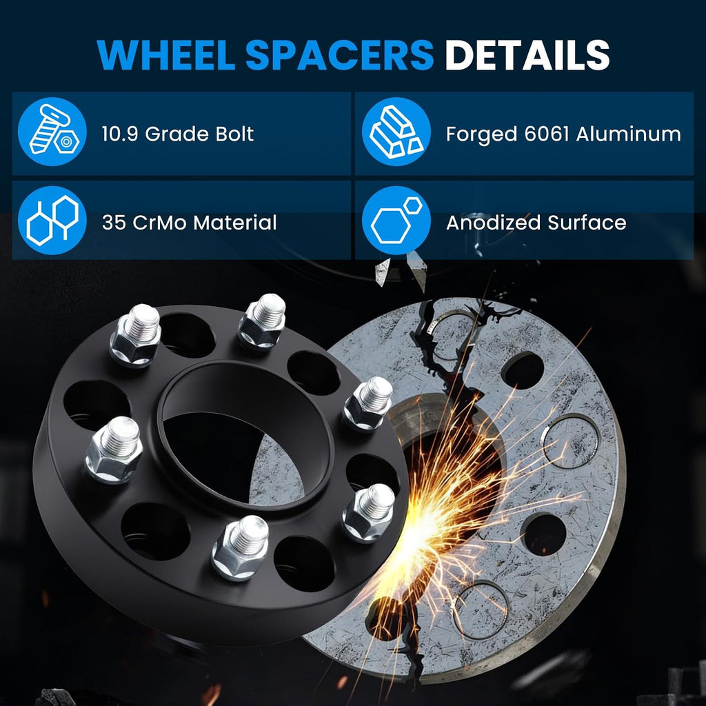 6x135 Wheel Spacers Hubcentric Real Forged Spacers Center Bore 87.1mm M14x1.5 Studs for 2015–2025 F-150, 1.5'(38.1mm) 2015–2025 Expedition, 2015–2025 Navigator/Lobo for 6 Lug Set of 4 Black