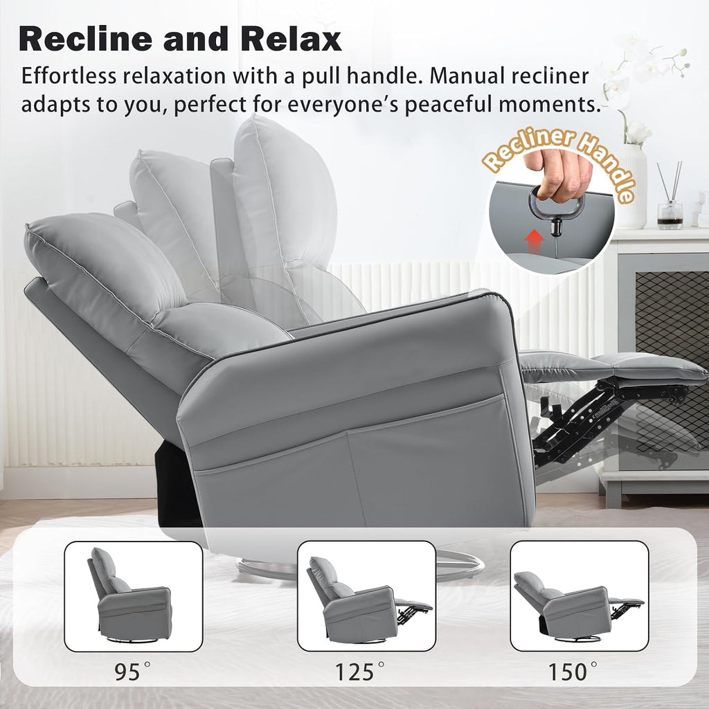cinkehome Swivel Rocker Recliner, Glider Rocker Recliner Chair for Nursery, Overstuffed Manual Reclining Chair for Small Spaces, Living Room