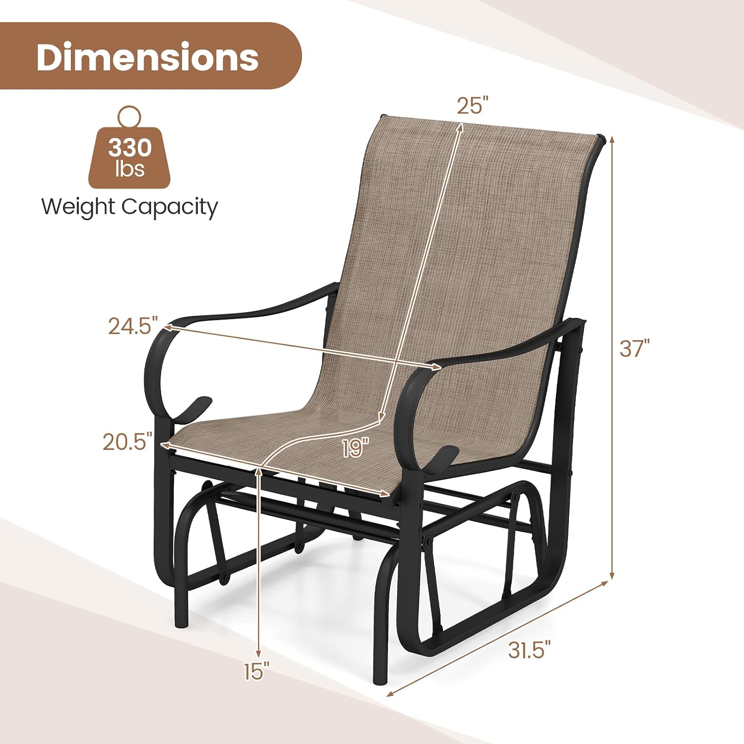 Tangkula Patio Glider Chairs Set of 2, Outdoor Swing Rocking Chairs w/Ergonomic Backrest & Breathable Mesh Fabric, Glider Rocker Chairs w/Heavy-Duty Metal Frame for Porch, Garden